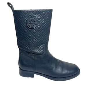 Tory Burch Marion Quilted Logo Calf-High Short Boots FLAW Black Womens 8.5